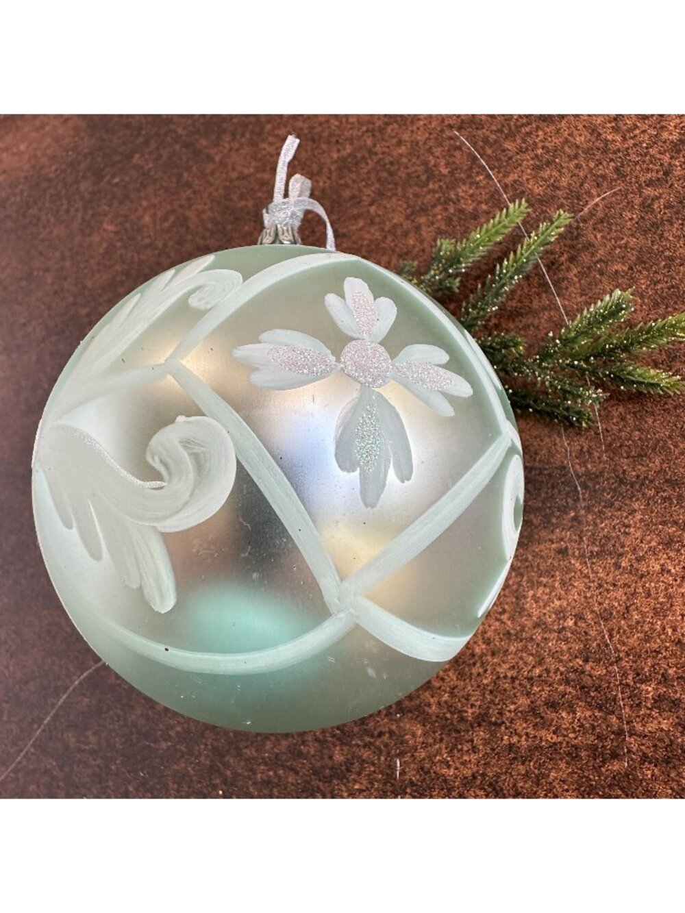 Vintage Silver Frosted Hand Painted Ornament